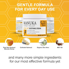 Close view of the Manuka Honey Cream label and simple ingredients