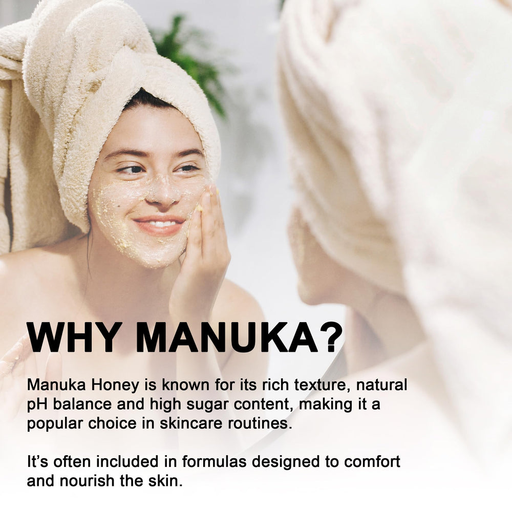 Super Natural Goods Manuka Honey Cream texture closeup shows silky, lightweight moisture.