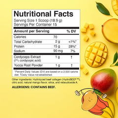 SUPER POWER PROTEIN mango powder scoop for quick post-workout protein boost.