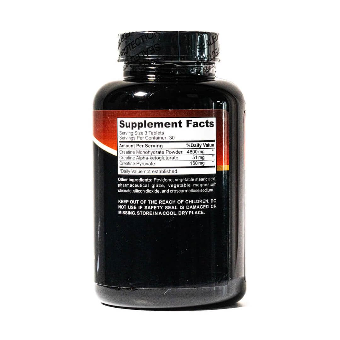 Super Premium Tri-Phase Creatine capsules close-up highlights compact daily capsules for steady use.