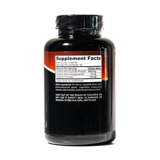 Super Premium Tri-Phase Creatine capsules close-up highlights compact daily capsules for steady use.