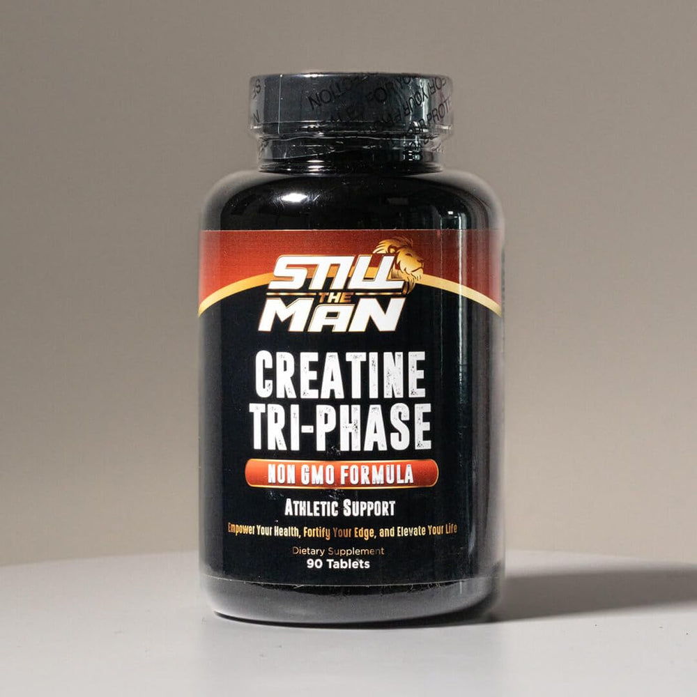 Super Premium Tri-Phase Creatine capsules with labeled servings imply easy dosing.