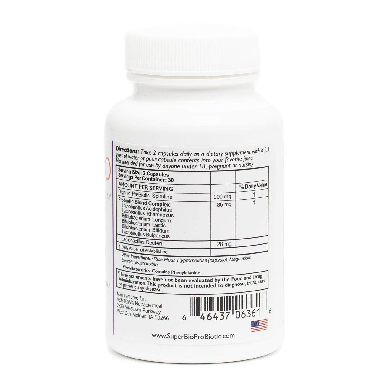 Close-up of spirulina packaging used in SuperBio formula