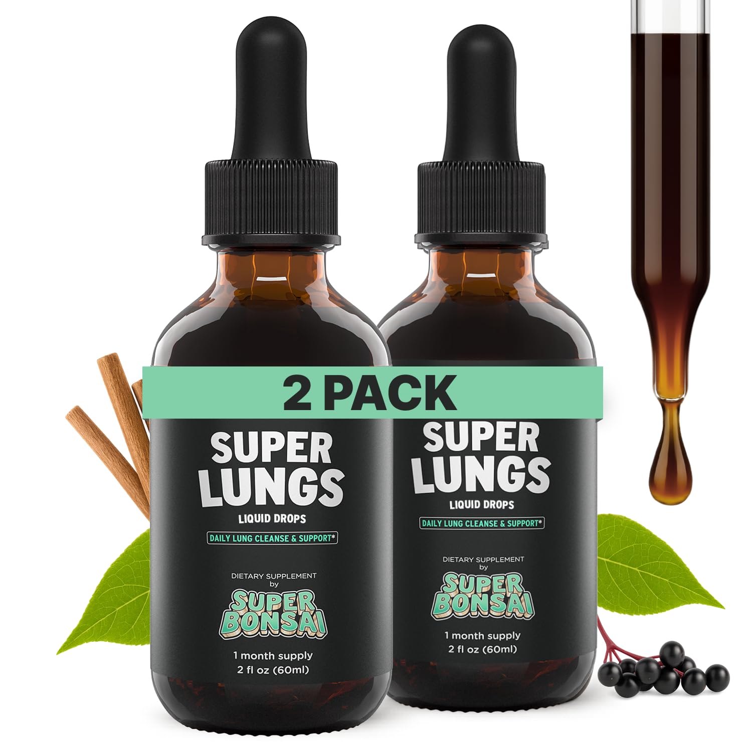 SuperBonsai Super Lungs mullein drops bottle for daily respiratory support