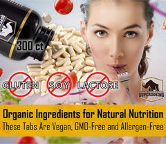 SuperDosing organic acacia fiber label highlights vegan, allergen-free prebiotic benefits.