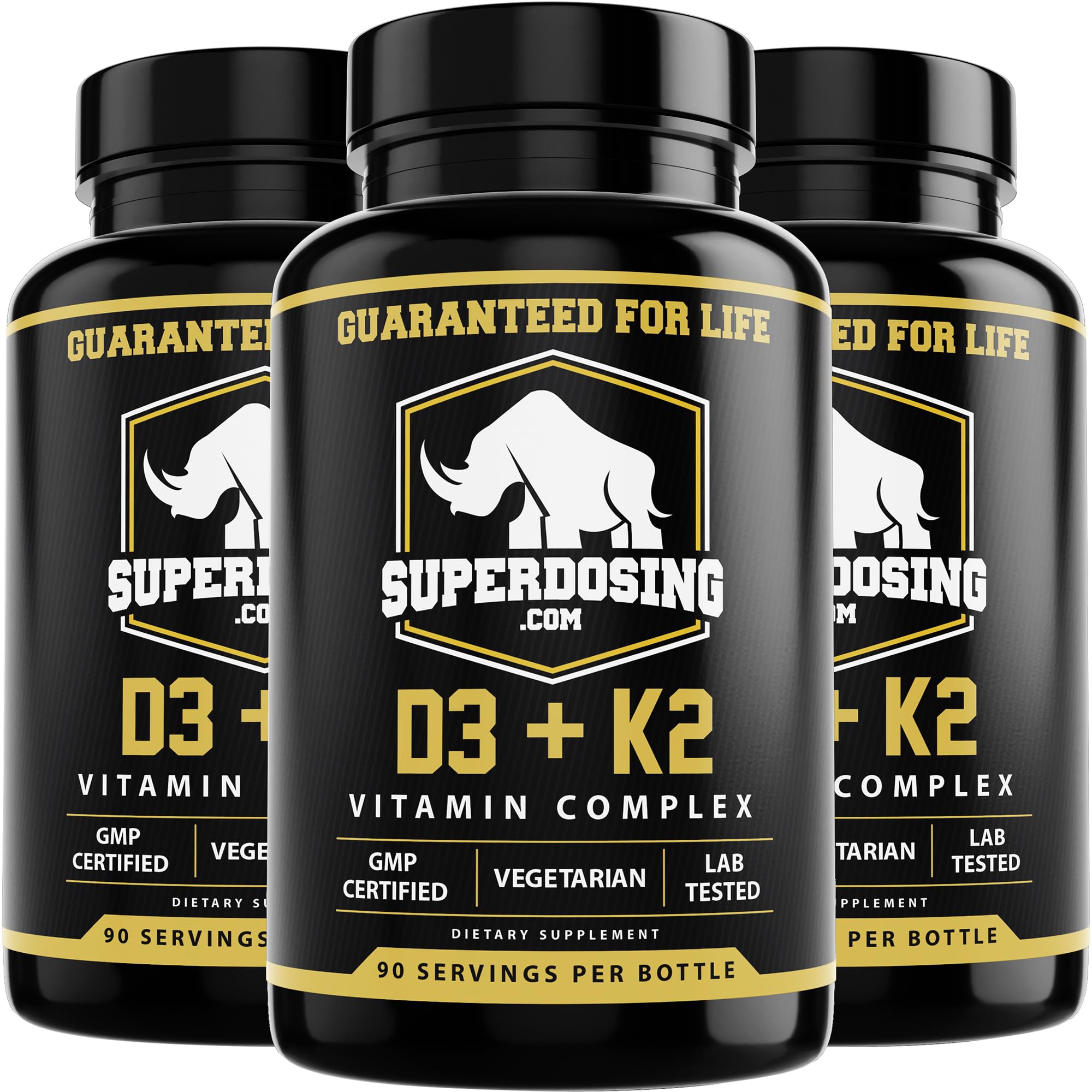 SuperDosing D3K2 bottle front view in premium packaging with UV protection