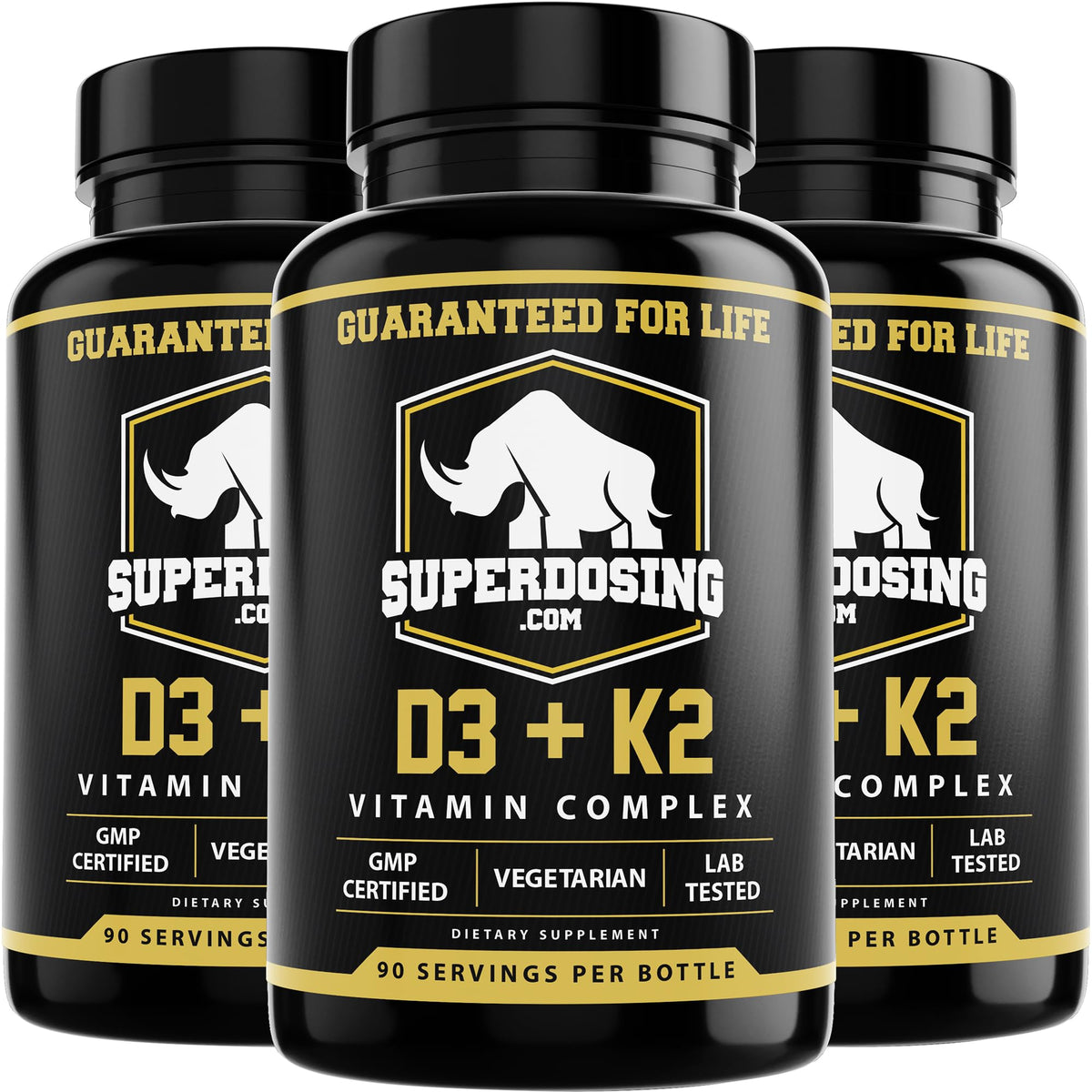 SuperDosing D3K2 bottle front view in premium packaging with UV protection