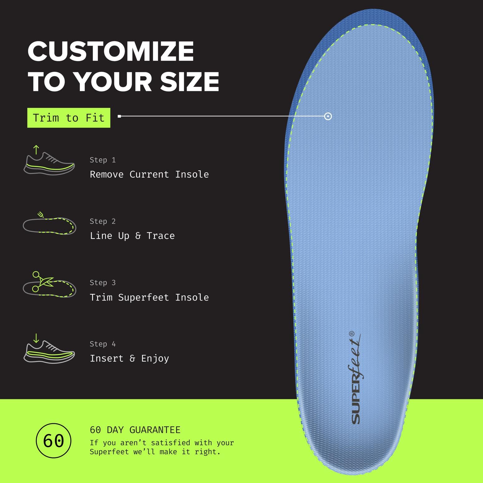 All-purpose Superfeet Blue insoles suit many footwear types for 24/7 use.