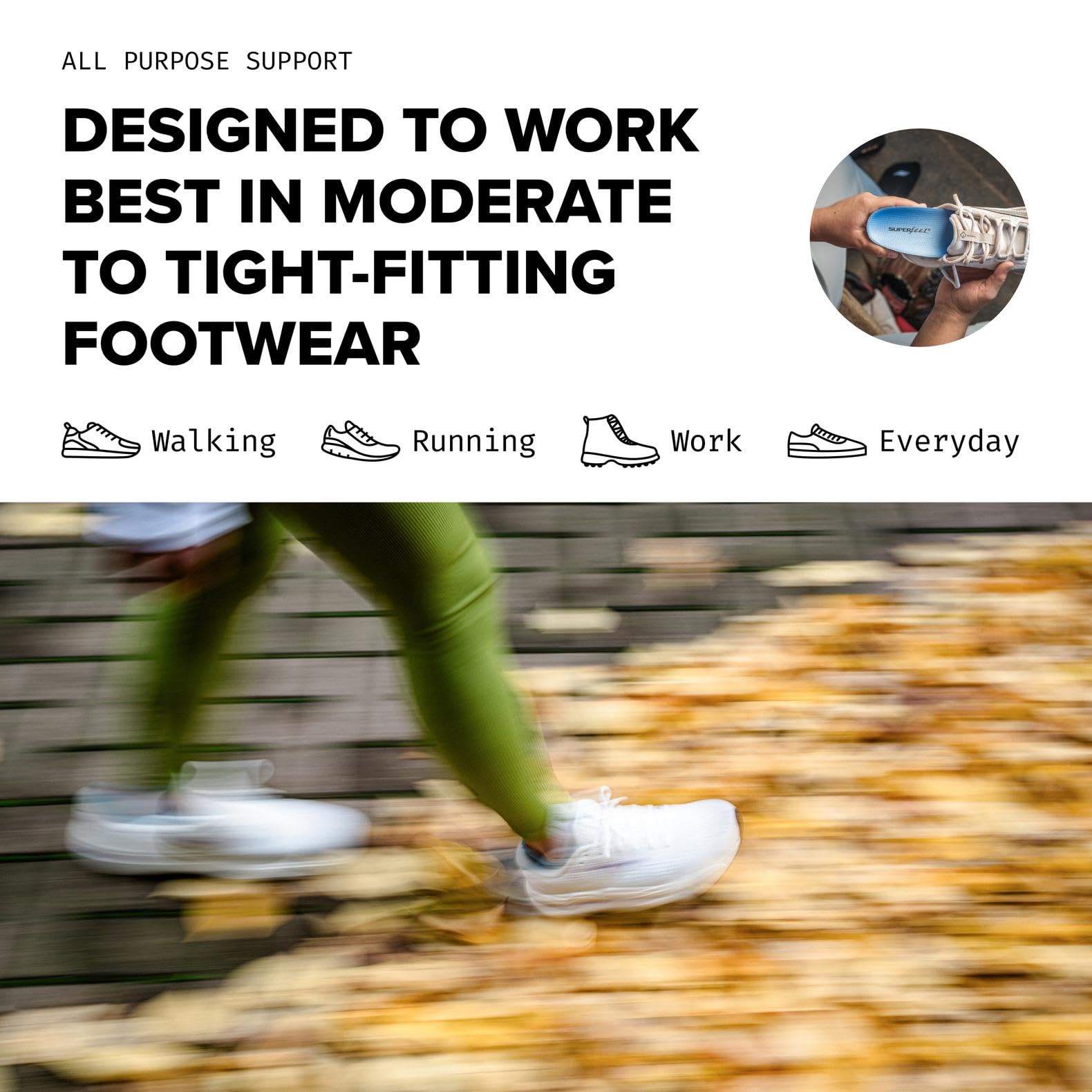 Trim-to-fit guide helps install Superfeet Blue for a precise shoe fit.
