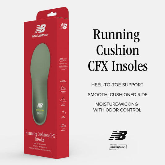 Superfeet New Balance CFX insoles with a deep heel cup cushion every step.