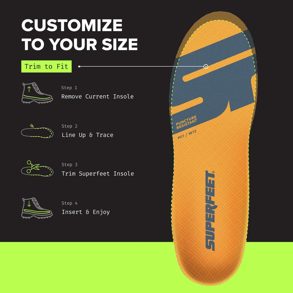 Superfeet Work underfoot cushioning supports long shifts in demanding environments.