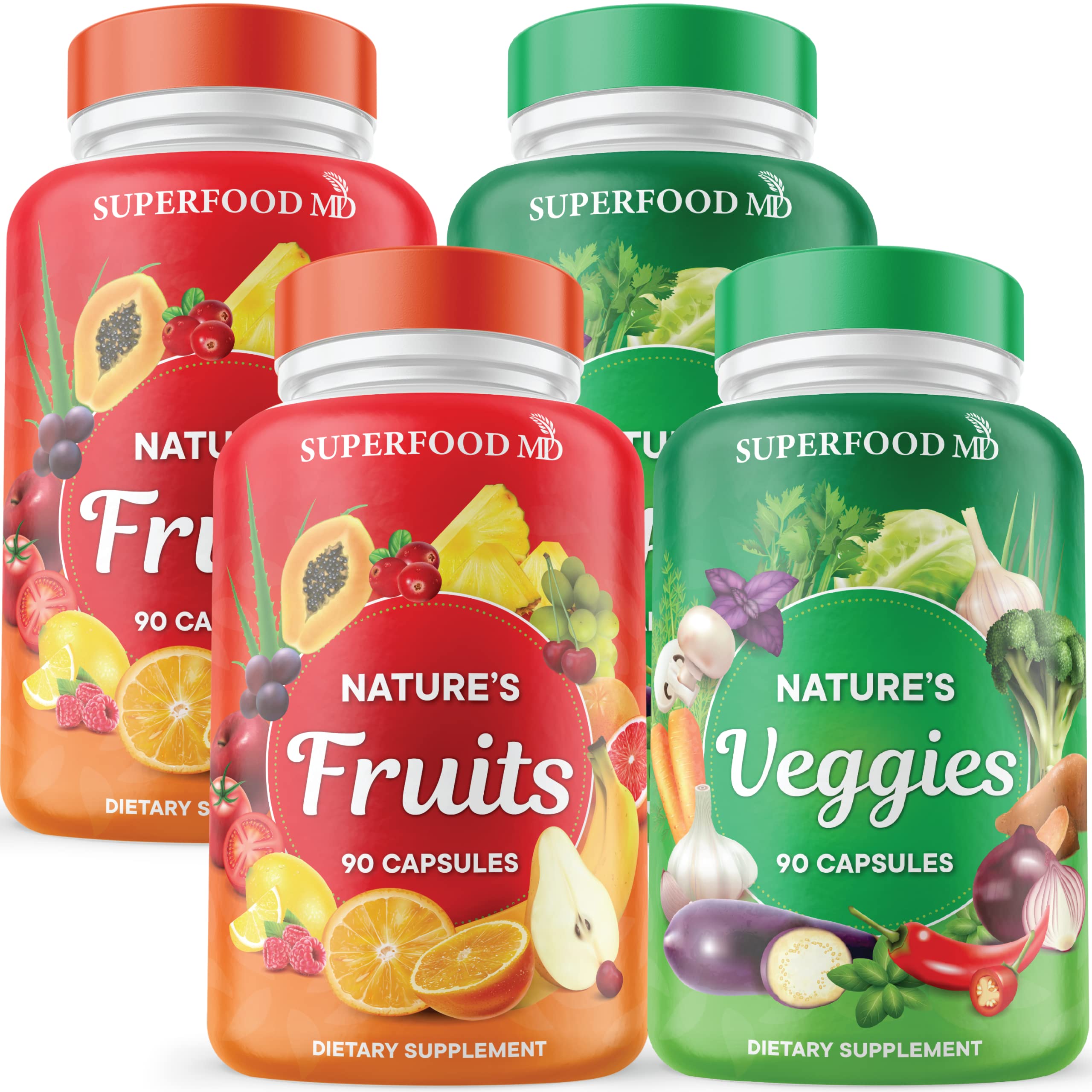 Superfood MD 180 fruit capsules bottle for convenient daily nutrition.