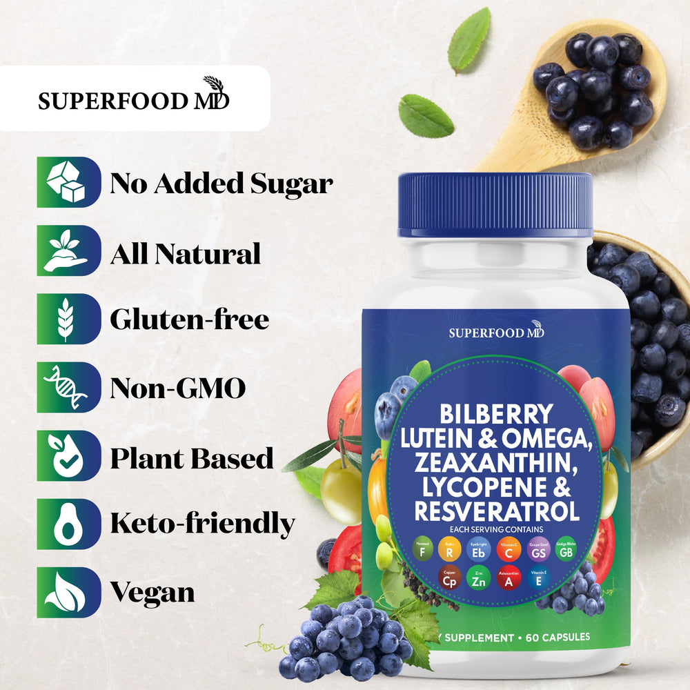 AREDS 2 formula banner on Superfood MD packaging