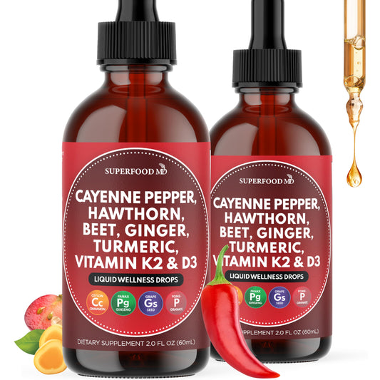 Superfood MD cayenne pepper liquid drops for daily wellness and vitality.