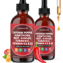 Superfood MD cayenne pepper liquid drops for daily wellness and vitality.