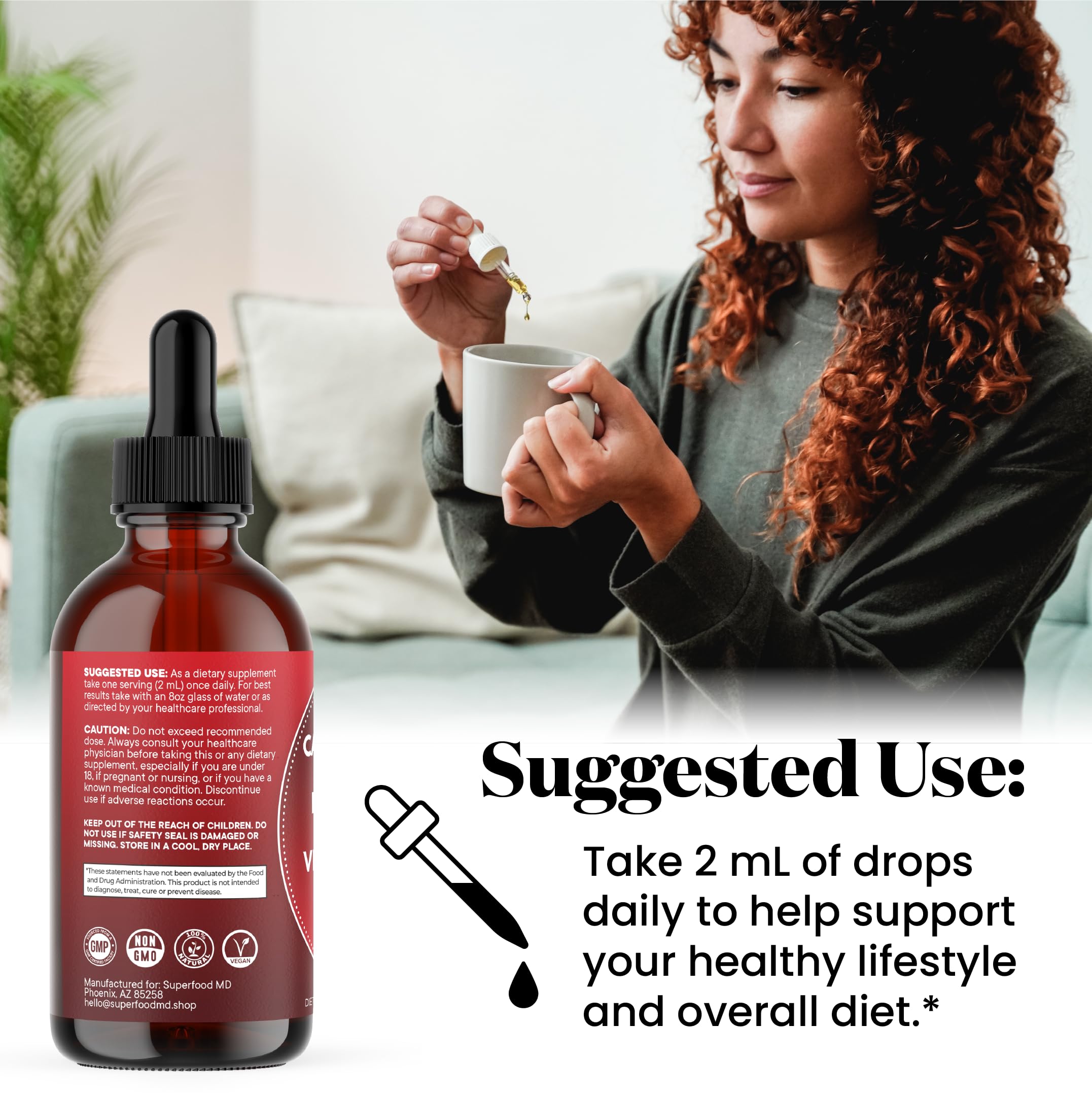 Superfood MD Ceylon cinnamon extract liquid with fragrant spice and routine flavor.