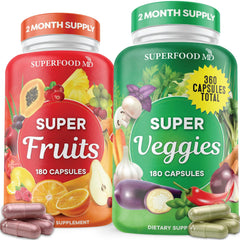 Brand: Superfood MD bottle shows the fruit & veggie supplement for easy daily nutrition.