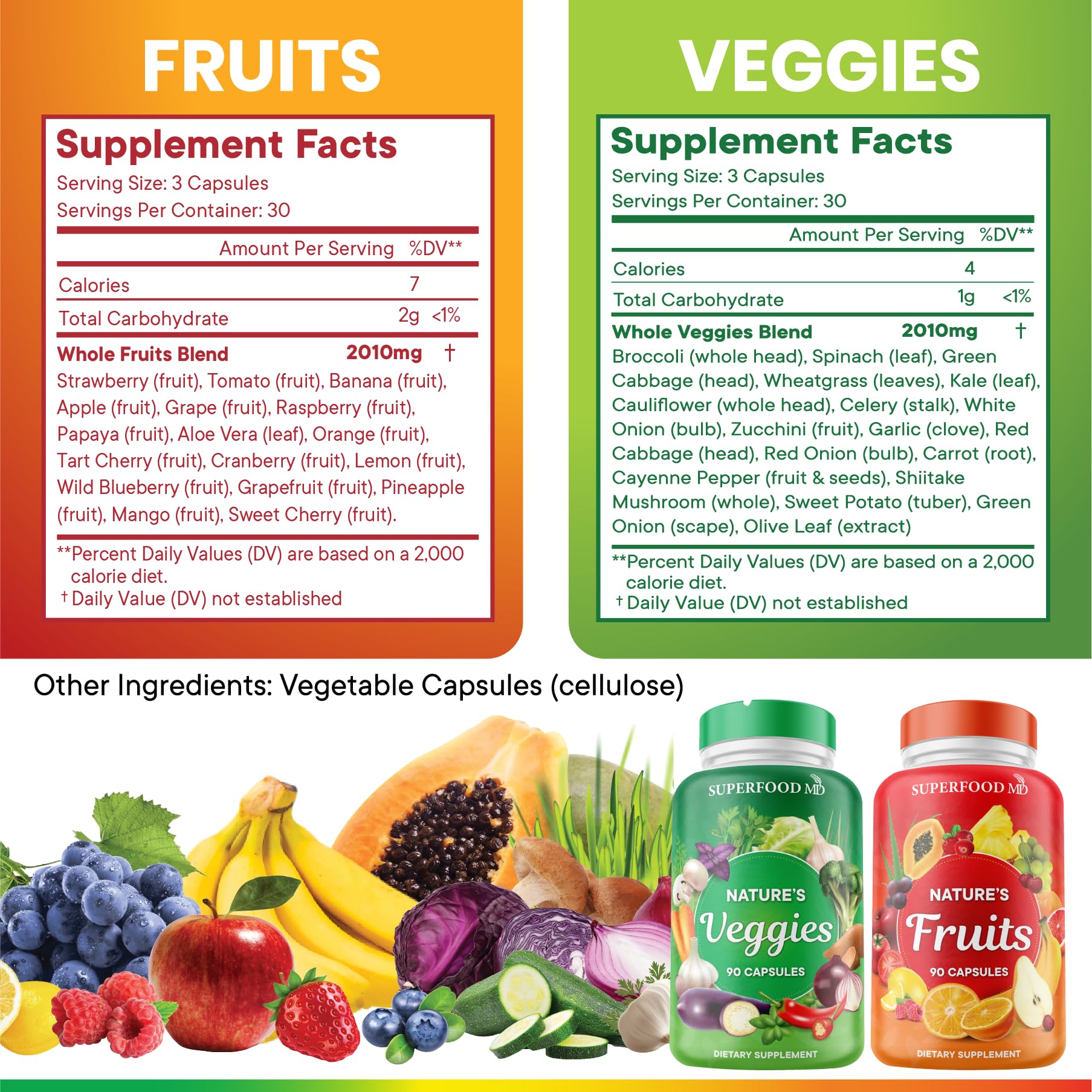 Superfood MD fruits-veggies blend on a spoon shows natural ingredients.