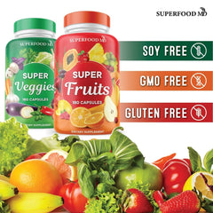Close-up of the blend with 30+ fruits and vegetables in Superfood MD product.