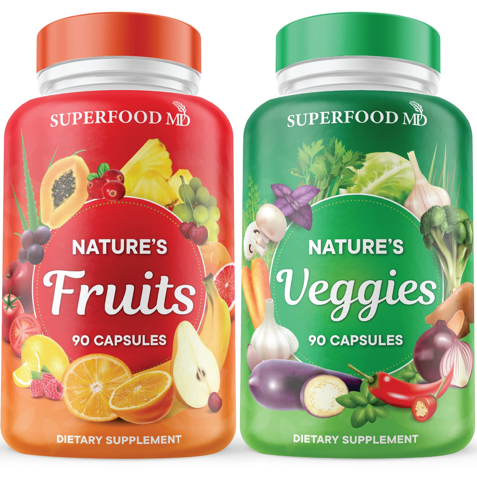 Superfood MD fruits and veggies bottle showcasing a vibrant blend for daily nutrition