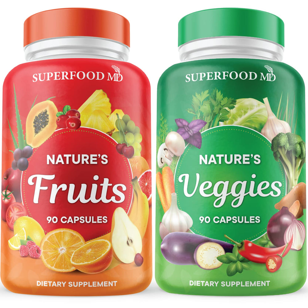 Superfood MD fruits and veggies bottle showcasing a vibrant blend for daily nutrition