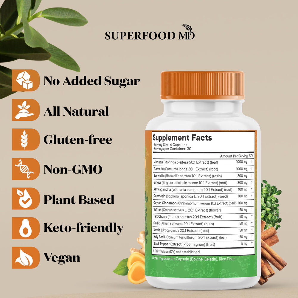 Ginger root capsules convey a zesty, warming cue from Superfood MD.