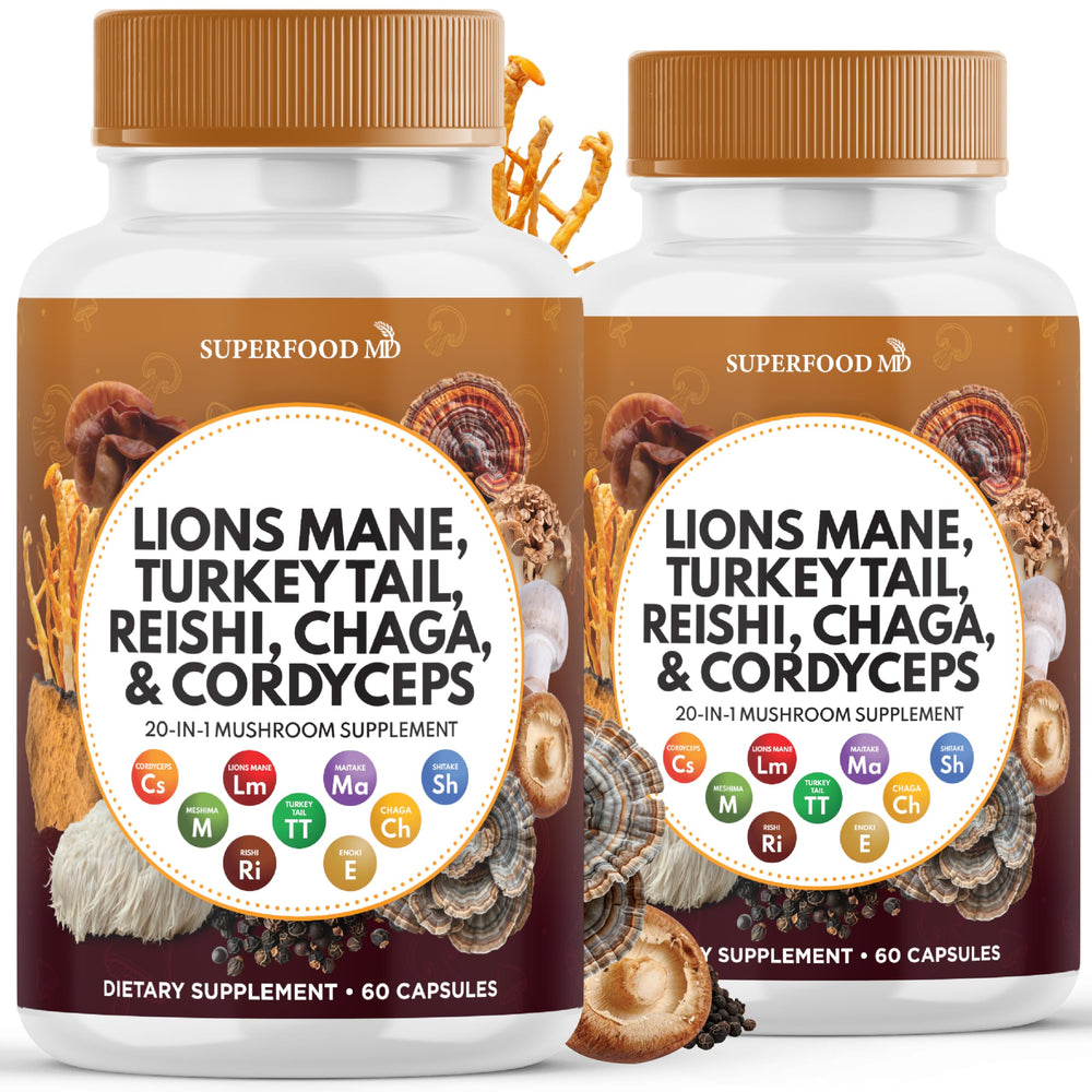 Superfood MD Lions Mane bottle with capsules for daily focus