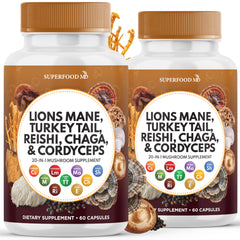 Superfood MD Lions Mane bottle with capsules for daily focus