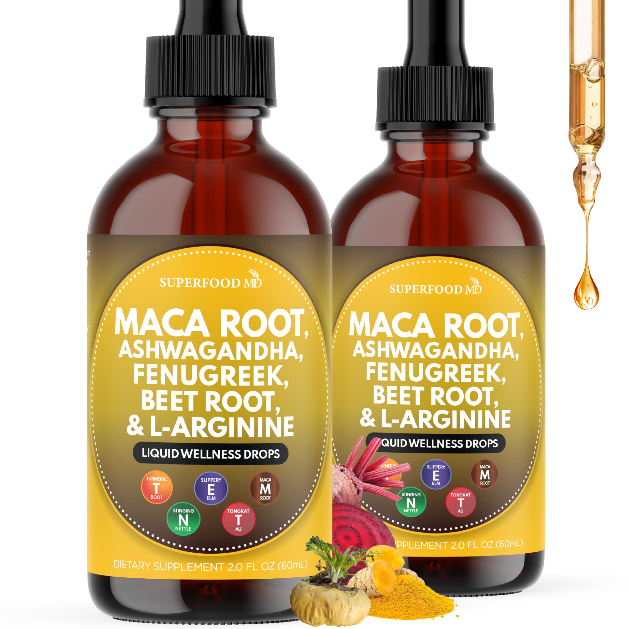 Superfood MD Maca Root Liquid Drops bottle for potential daily energy support.