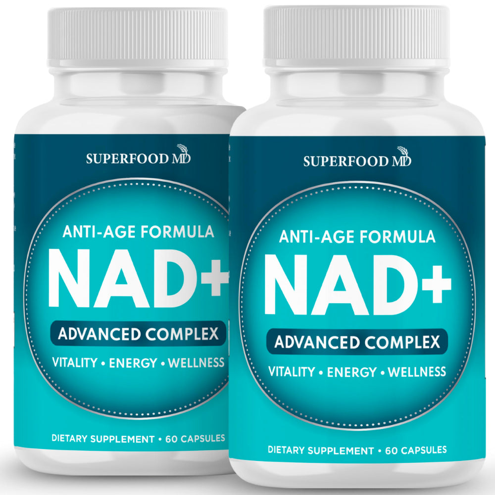 Superfood MD NAD+ supplement bottle front for daily wellness support.