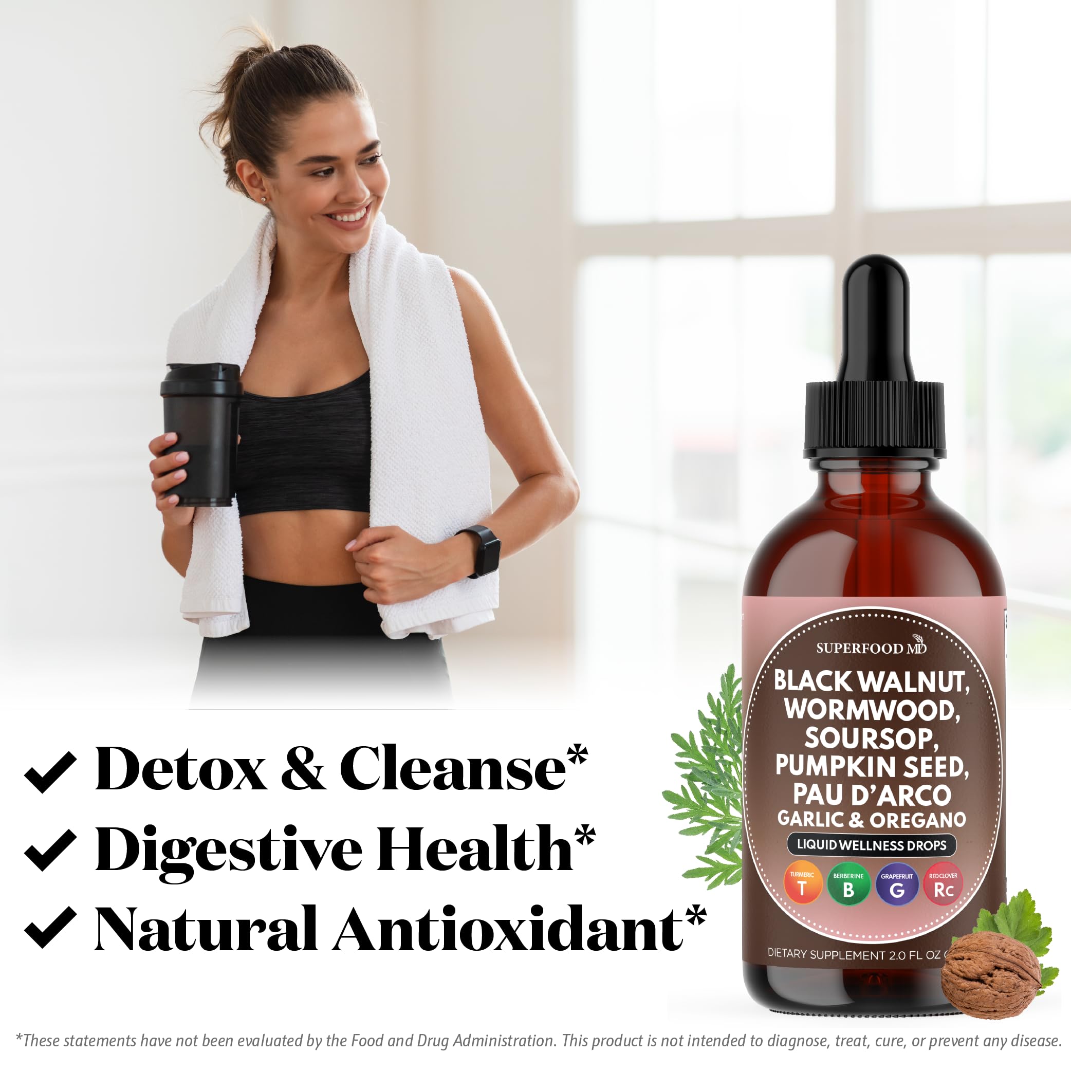 Superfood MD pau-d-arco turmeric tincture dropper for versatile herbal routine