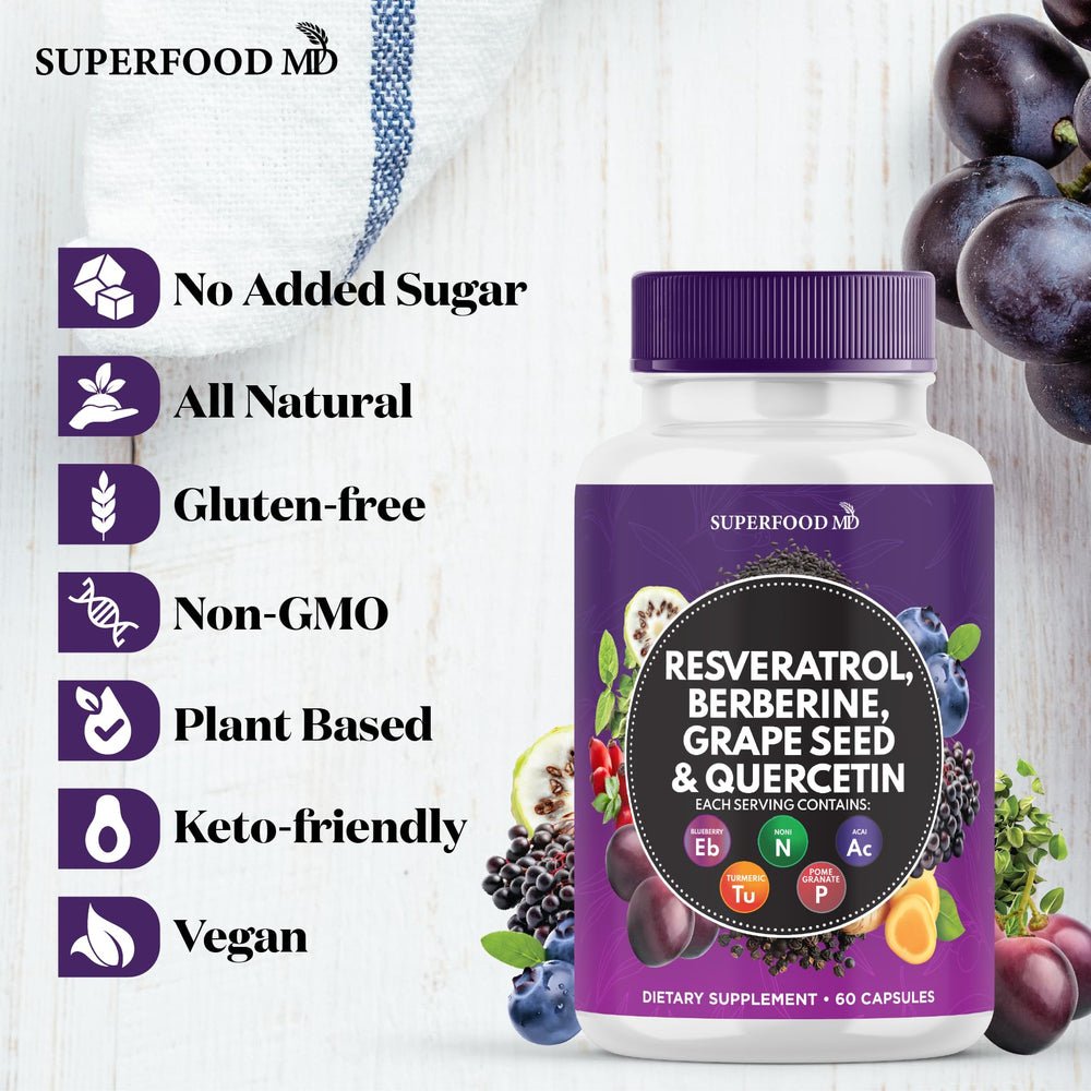 Superfood MD Polyphenol blend bottle pour for easy daily dose.
