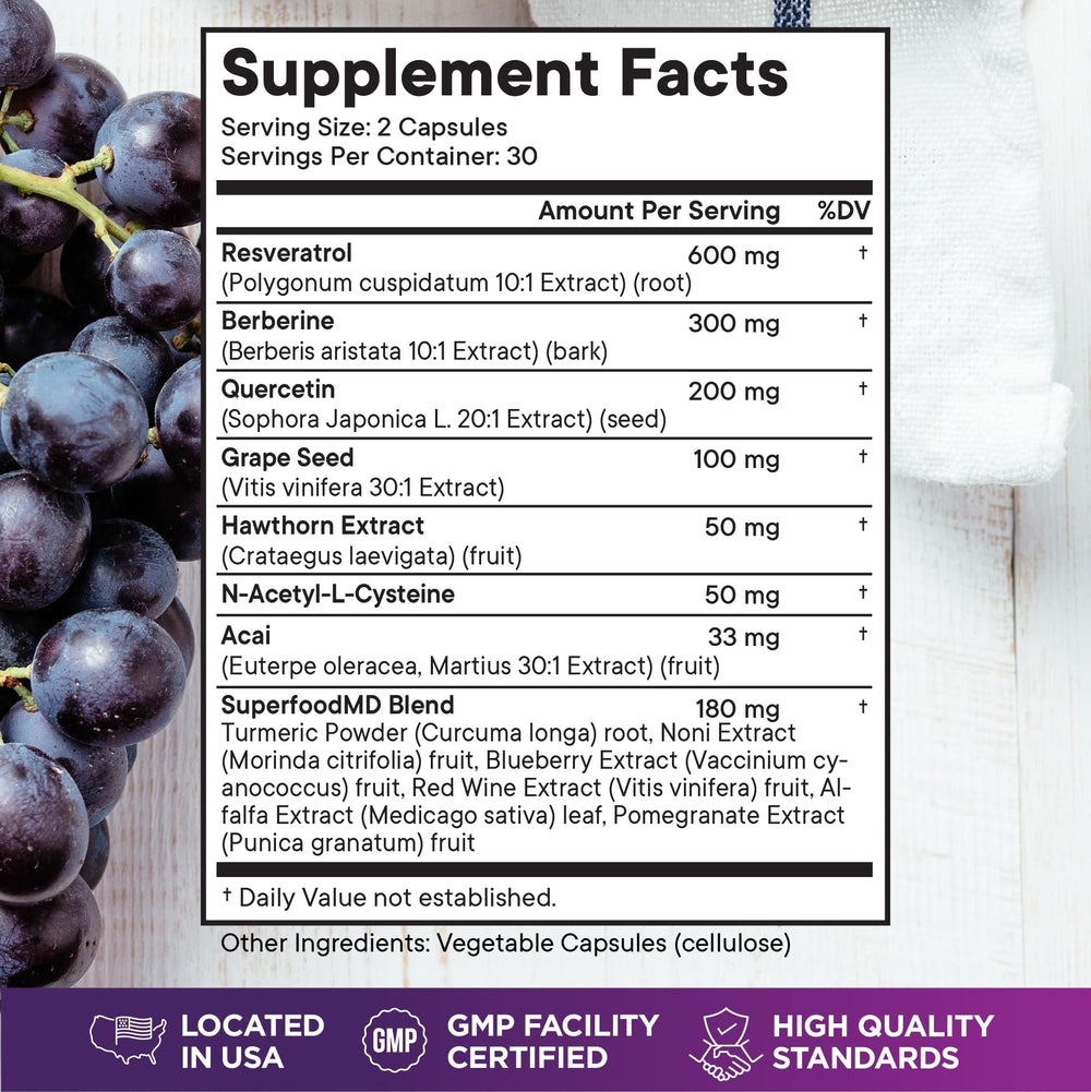 Superfood MD Quercetin capsules for everyday wellness and versatile use.