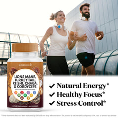 Superfood MD Reishi Cordyceps Chaga capsules on label