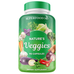 Superfood MD Veggies bottle front for daily energy support and natural nutrition.