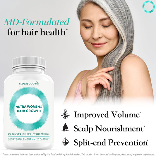 Superfood MD bottle back showing 26-ingredient blend for healthy aging