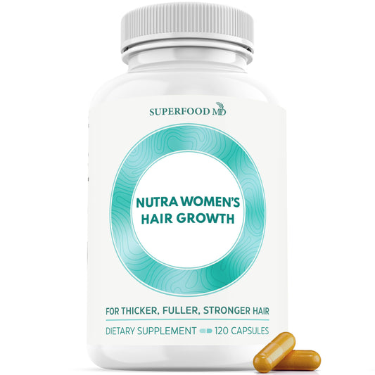 Superfood MD Women's Balance Hair Growth bottle front, soy-free formula for nourished hair