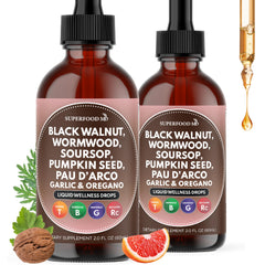 Superfood MD Wormwood Black Walnut Cleanse Drops bottle with garlic for digestive support