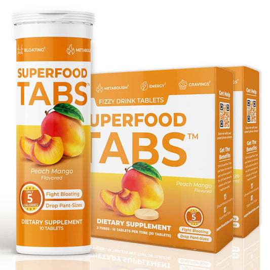 Superfood Tabs anti-bloat bottle ready for daily digestive support.