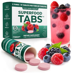 Superfood Tabs detox bottle pour shows easy at-home cleanse and daily wellness routine.