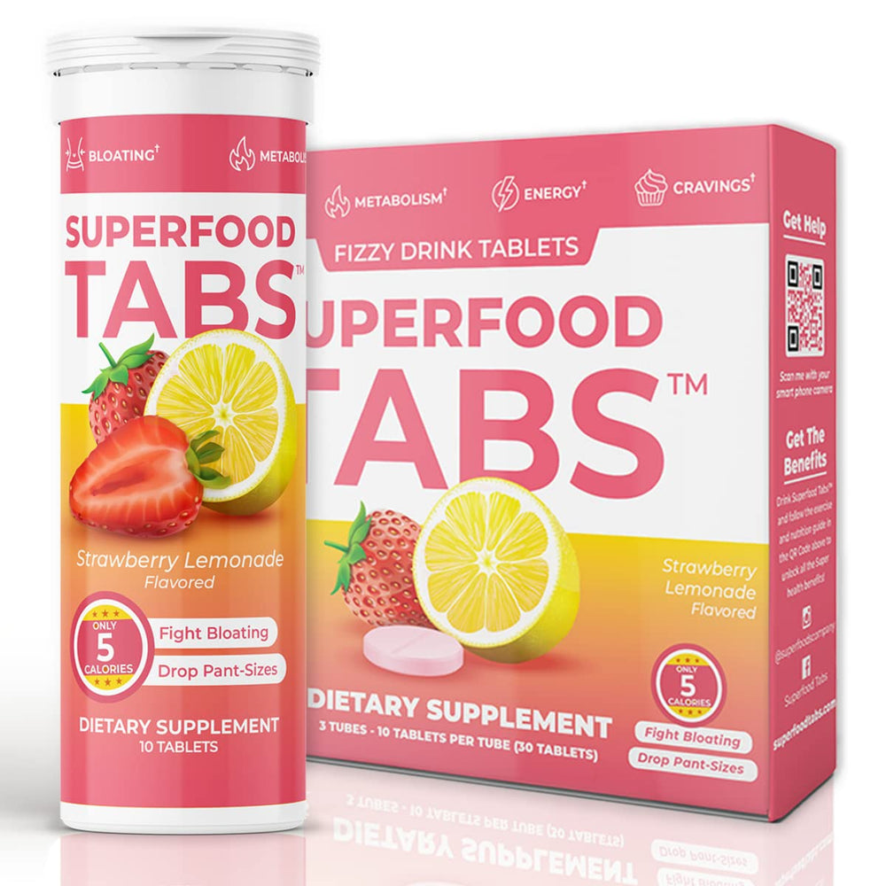 Superfood Tabs Detox bottle top view for convenient daily use and energy.