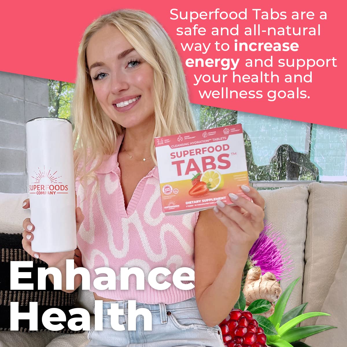 Superfood Tabs Detox tablets close up for travel-friendly energy.