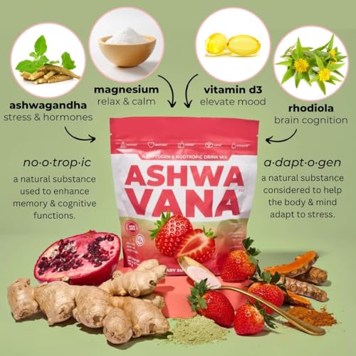 Ashwavana Zen Relax powder scoop with water supports stress balance and mental clarity.