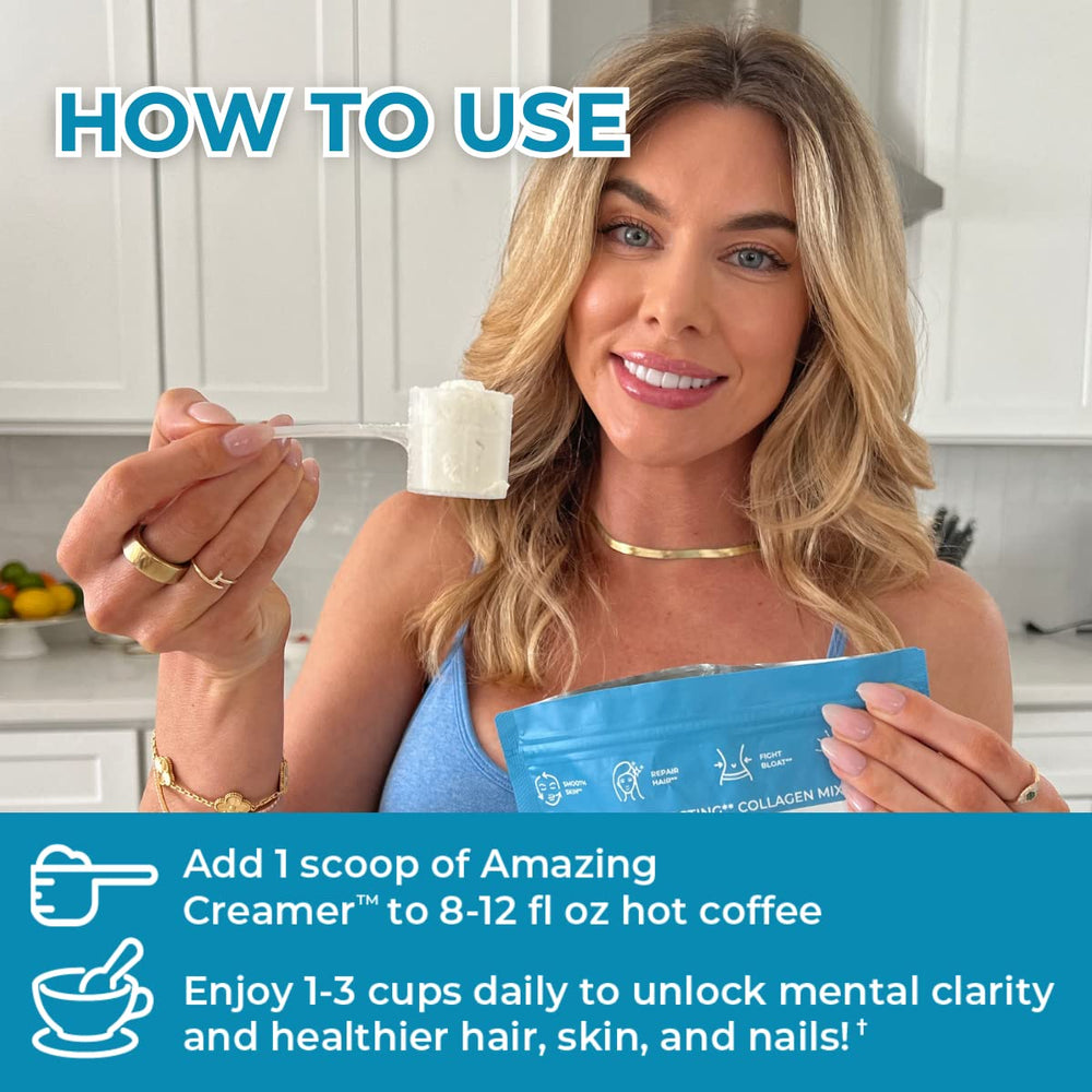 Superfoods Company Amazing Creamer bottle with vanilla flavor on kitchen counter.