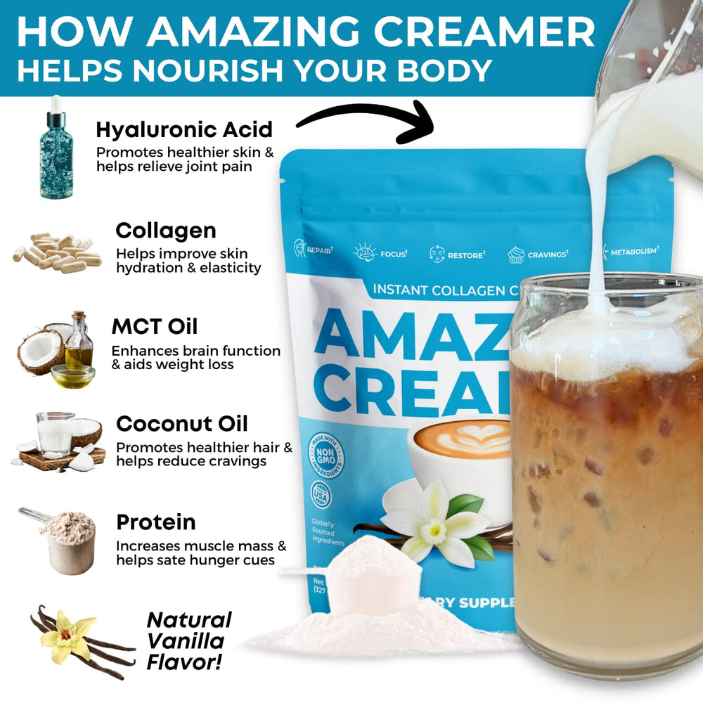 Amazing Creamer swirls into coffee for a vanilla, sugar-free boost.