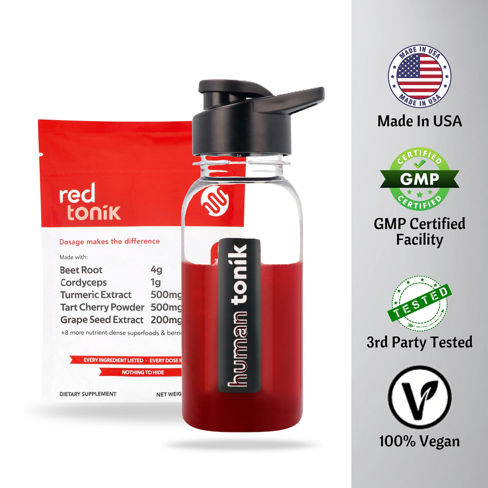 SUPERGREEN TONIK Ingredient illustration highlighting 13 plant-based components.