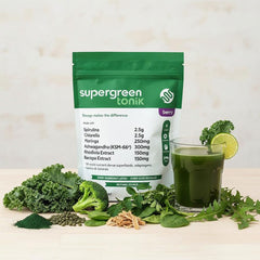 Prepared SUPERGREEN TONIK drink in glass for an easy daily ritual