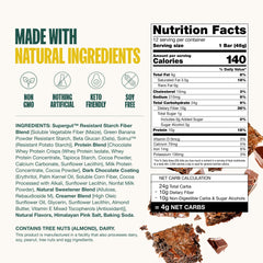 Supergut GLP-1 boosting bar nutrition facts label showing 10 g protein and low net carbs.