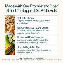 Supergut GLP-1 Daily Support fiber blend close-up showcases beta-glucan and resistant starch.