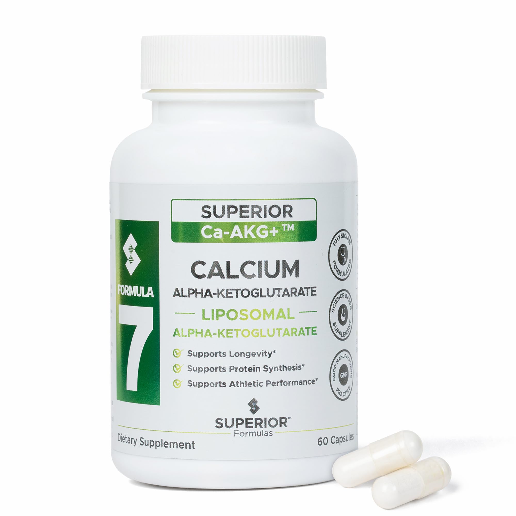 Superior Formulas Liposomal AKG 1100 mg bottle front supports energy metabolism.